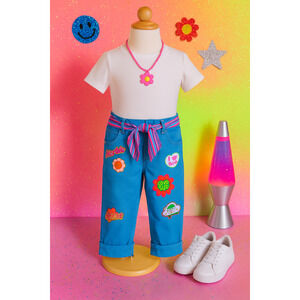 Disney Herbie Fully Loaded Pants Girls 7/8 Blue Love Bug Flower Power Vtg Y2K